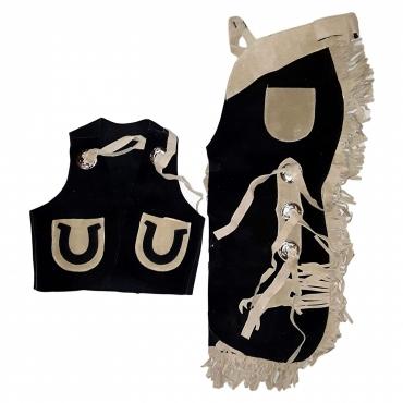 Kids Chap and Vest Set Horseshoes Black Large